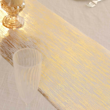 Disposable Table Runner Roll 11"x108" Metallic Gold Faux Suede Print - Stylish Non-Woven Event Decoration