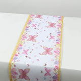 5 Pack White Pink Non-Woven Butterfly Theme Table Runner With Gold Edges