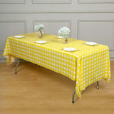 White Yellow Checkered Rectangle Plastic Table Cover, 54x108inch PVC Waterproof Disposable