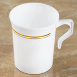 8 Pack | 8oz White / Gold Tres Chic Collection Plastic Coffee Cups, Disposable Tea Cups