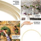 Set of 5 - Natural Wooden Rings for Crafts, Floral Hoop Wreath Wall Hanging Decor