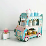 Ice Cream Truck Cardboard Cupcake Dessert Stand , Double Decker Disposable Treat Display#whtbkgd