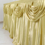 14ft Champagne Pleated Satin Double Drape Table Skirt