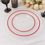 10 Pack Clear Regal Disposable Salad Plates With Gold Rim, 8inch Round Plastic Appetizer