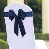 5 Pack | Navy Blue | Reversible Chair Sashes with Buckle | Double Sided Pre-tied Bow Tie Chair Bands | Satin & Faux Leather