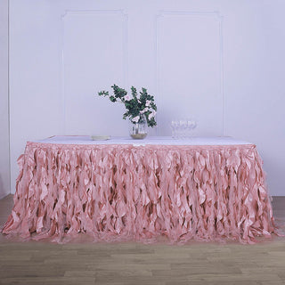 Elevate Your Event Decor with the 14ft Dusty Rose Curly Willow Taffeta Table Skirt