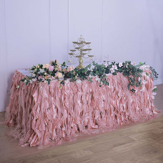 Create Unforgettable Memories with the Dusty Rose Curly Willow Taffeta Table Skirt
