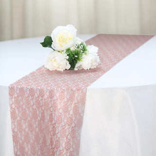 Experience Timeless Elegance with the Dusty Rose Floral Lace Table Runner