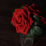 24 Roses | 5inch Red Artificial Foam Flowers With Stem Wire and Leaves