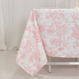 70x70inch White Pink French Toile Polyester Square Table Overlay