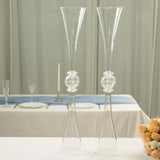 2 Pack | 31inch Clear Crystal Embellishment Trumpet Flower Vase, Reversible Plastic Centerpiece