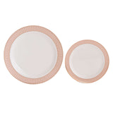 10 Pack White Disposable Party Plates With Blush Rose Gold Spiral Rim, 10" Round Plastic Dinne