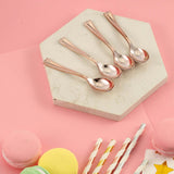 24 Pack | Rose Gold 4inch Heavy Duty Plastic Mini Dessert Spoons, Disposable Silverware