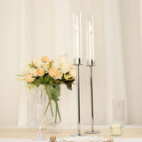 2 Pack | 24inch Silver Metal Clear Glass Hurricane Candle Stands With Glass Chimney Candle Shades
