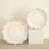 25 Pack | White/Silver 10" Scallop Rim Dinner Party Paper Plates, Disposable Plates - 300 GSM