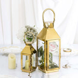 14inch Gold Crown Top Stainless Steel Candle Lantern Centerpiece Outdoor Metal Patio Lantern