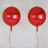 2 Pack | 14inch 4D Metallic Red Sphere Mylar Foil Helium or Air Balloons