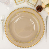 10 Pack | 10inch Clear / Gold Scalloped Rim Disposable Dinner Plates, Large Plastic Party Plates