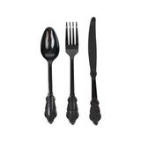72 Pcs Plastic Silverware Set in Baroque Style Black#whtbkgd