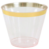 25 Pack 9oz Crystal Transparent Blush Short Disposable Tumbler Glasses with Gold Rim#whtbkgd