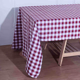 60"x126" White Burgundy Buffalo Plaid Rectangle Tablecloth, Checkered Polyester Tablecloth