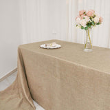 Natural Seamless Faux Burlap Rectangle Tablecloth, Boho Chic Jute Table Linen for 8 Foot Table