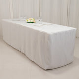 Fire Retardant White Fitted Tablecloth 8ft Premium Polyester Rectangular Table Cover 96inch