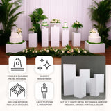 Set of 5 White Metal Rectangular Prop Pedestal Stands Backdrop Decor, Plinth Pillar Display Boxes