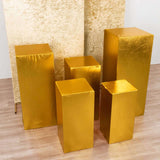 Set of 5 Gold Metallic Spandex Rectangular Pedestal Pillar Prop Covers