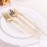 24 Pack | 8 Metallic Gold With Glitter Silverware Set, Modern Premium Plastic Utensil Set