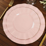 9inch Blush / Rose Gold Disposable Dinner Plates with Gold Ruffled Rim, Plastic Dinnerware