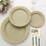 25 Pack | 10inch Khaki Gold Rim Sunray Disposable Dinner Plates