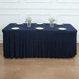 6ft Navy Blue Wavy Spandex Fitted Rectangle 1-Piece Tablecloth Table Skirt