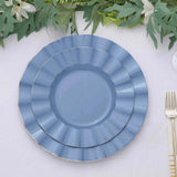 10 Pack | 9inch Ocean Blue Heavy Duty Disposable Dinner Plates with Gold Rim, Plastic Dinnerware