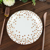 25 Pack | 7inch White Rose Gold Polka Dot Dessert Appetizer Paper Plates