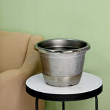 14inch Silver Chrome Finished Rim Large Barrel Planter Pot, Indoor/Outdoor Decorative Flower Pot