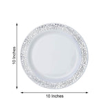 10 Pack | 10inch Elegant Silver Lace Rim White Disposable Dinner Plates, Fancy Plastic Party Plates