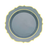 Dusty Blue Plastic Dessert Salad Plates, Disposable Tableware Round With Gold Scalloped Rim#whtbkgd