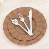 10 Pack 9inch Heavy Duty Disposable Dinner Plates with Gold Ruffled Rim, Coffee Brown Hard Plastic