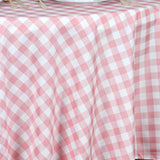 108" White Rose Quartz Buffalo Plaid Round Tablecloth, Checkered Gingham Polyester Tablecloth