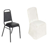 Ivory Polyester Square Top Banquet Chair Cover, Reusable Slip On Chair Cover