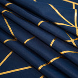 54"x54" Navy Blue Polyester Square Tablecloth With Gold Foil Geometric Pattern