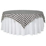 70"x70" White Black Buffalo Plaid Square Table Overlay, Gingham Polyester Checkered Table Overlay