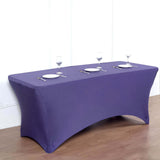 Purple Stretch Spandex Rectangle Tablecloth 8ft Wrinkle Free Fitted Table Cover