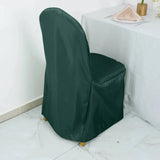 10 Pack Hunter Emerald Green Polyester Banquet Chair Covers, Reusable Stain Resistant Slip On Chair