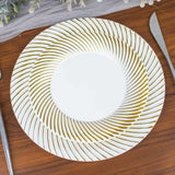 10 Pack | 7inch White / Gold Swirl Rim Disposable Salad Plates