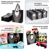 12 Pack White Black Tuxedo Premium Paper Party Favor Goodie Bags With Satin Handles Reusable Wedding