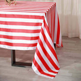 90"x156" | Stripe Satin Rectangle Tablecloth | Red & White | Seamless