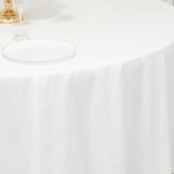 108" White Cotton Blend Round Tablecloth