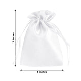 White satin drawstring bag, 7x5 inches, perfect for gifts and storage.